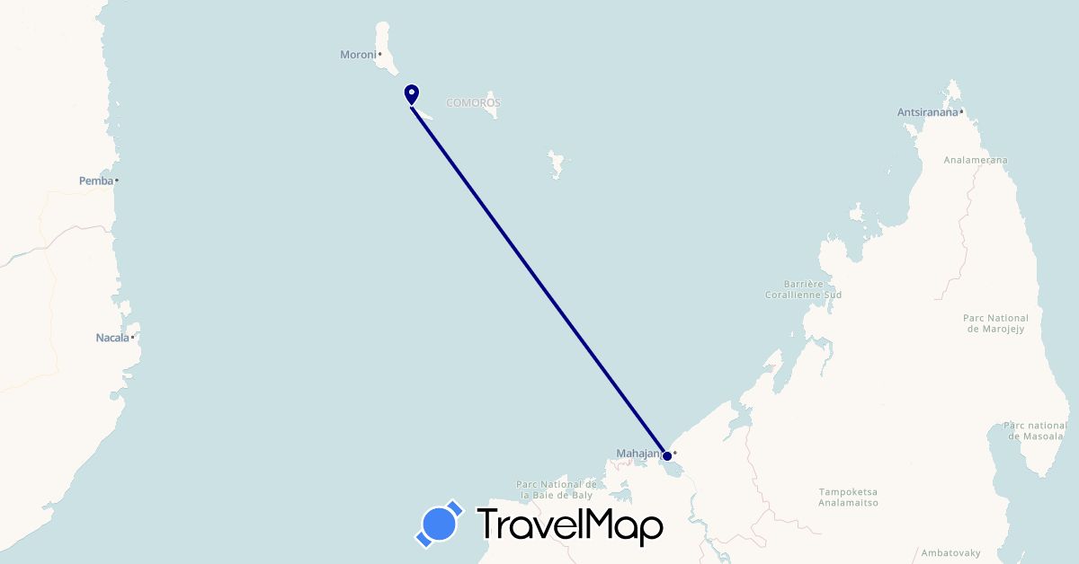 TravelMap itinerary: driving in Comoros, Madagascar (Africa)
